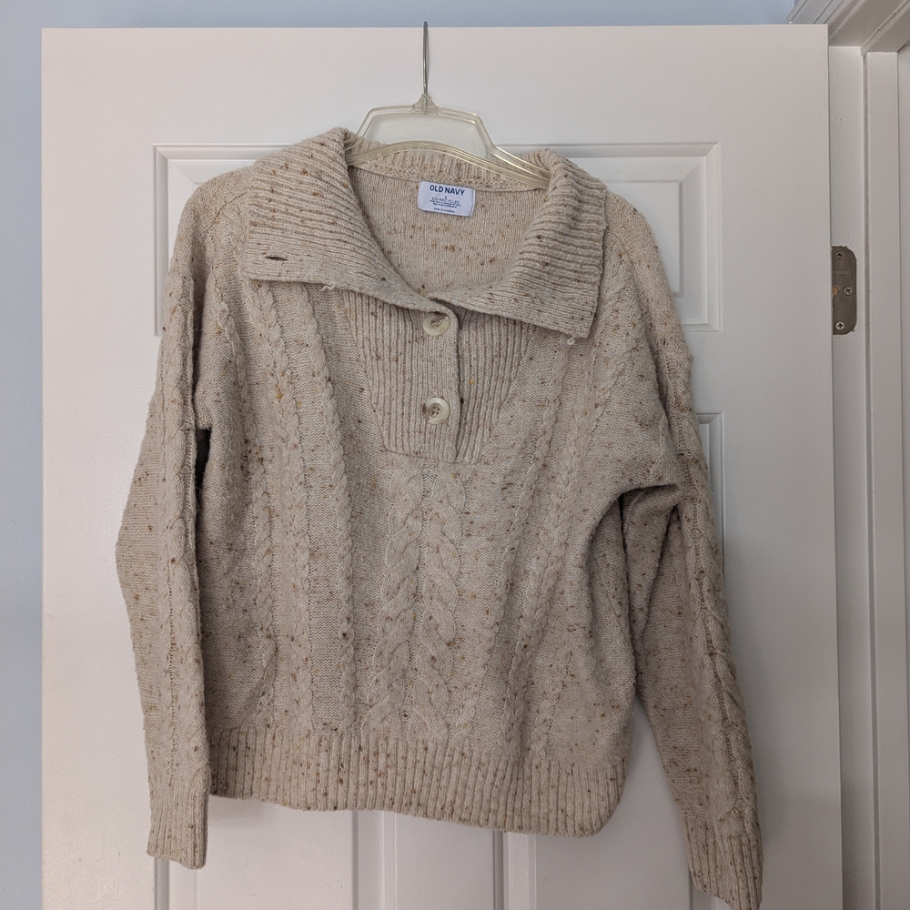 Old Navy Women's Speckled Cream Cowl Neck Sweater